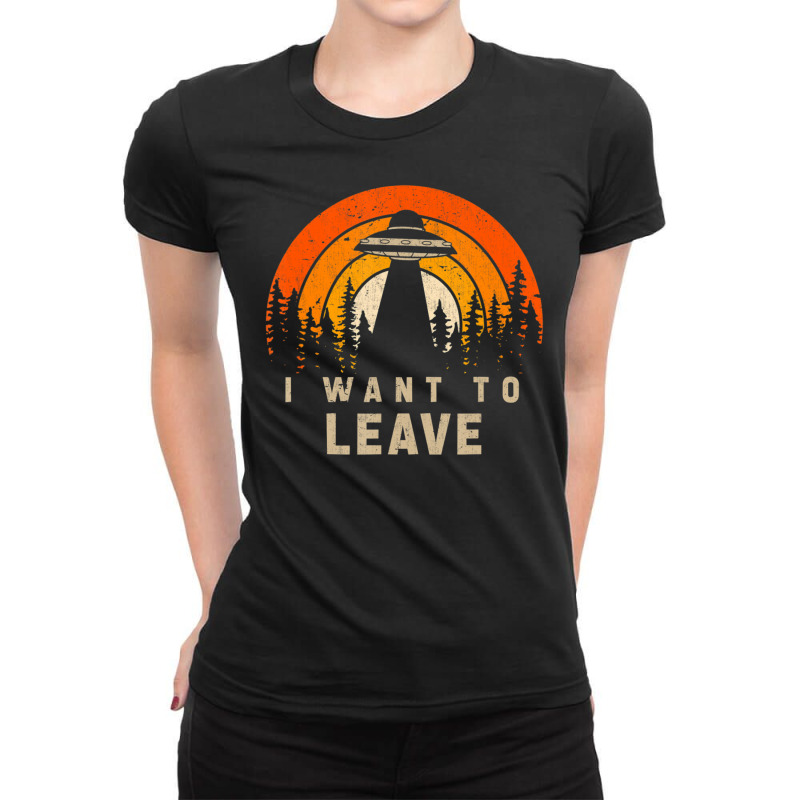 I Want To Leave Ufo Abduction Retro Sunset Alien Ladies Fitted T-Shirt by hoangan | Artistshot