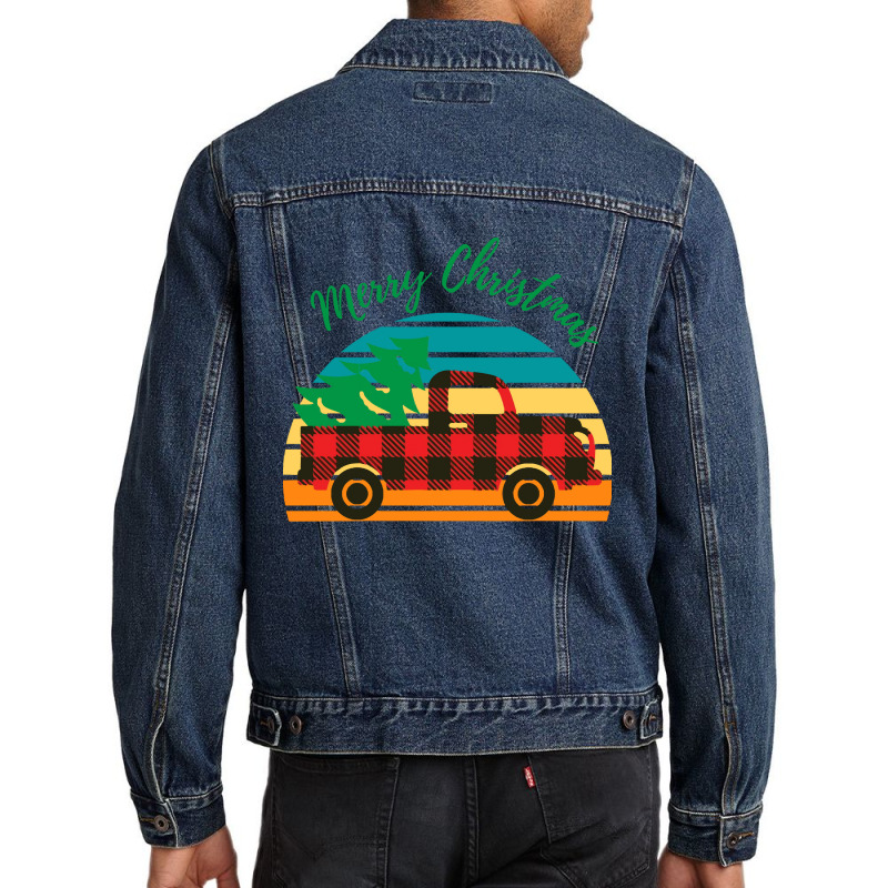 Merry Christmas Truck Tree Red Plaid Merry Christmas Truck Tree Red Pl Men Denim Jacket by kerchingparticular | Artistshot