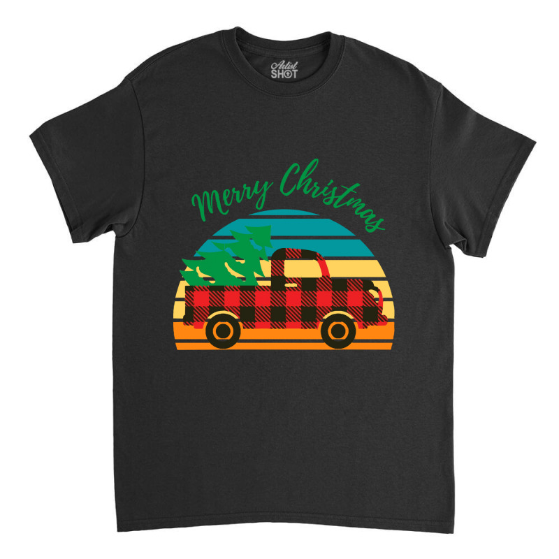 Merry Christmas Truck Tree Red Plaid Merry Christmas Truck Tree Red Pl Classic T-shirt by kerchingparticular | Artistshot