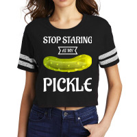 Stop Staring At My Creepy Pickle Halloween Scorecard Crop Tee | Artistshot