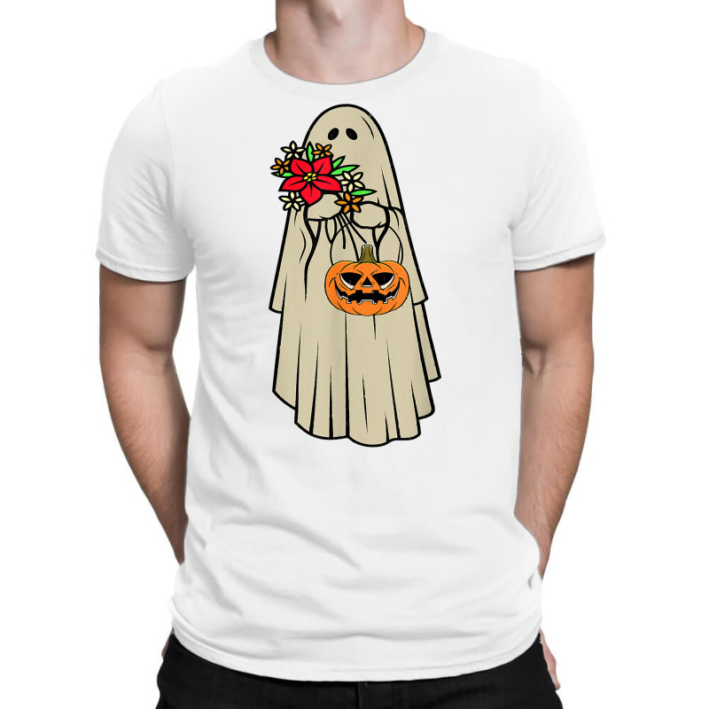 Retro Vintage Groovy Pumpkin Halloween Colors Flower Ghost T Shirt T-shirt | Artistshot