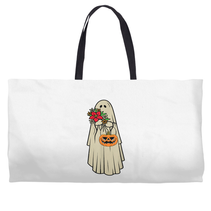 Retro Vintage Groovy Pumpkin Halloween Colors Flower Ghost T Shirt Weekender Totes | Artistshot