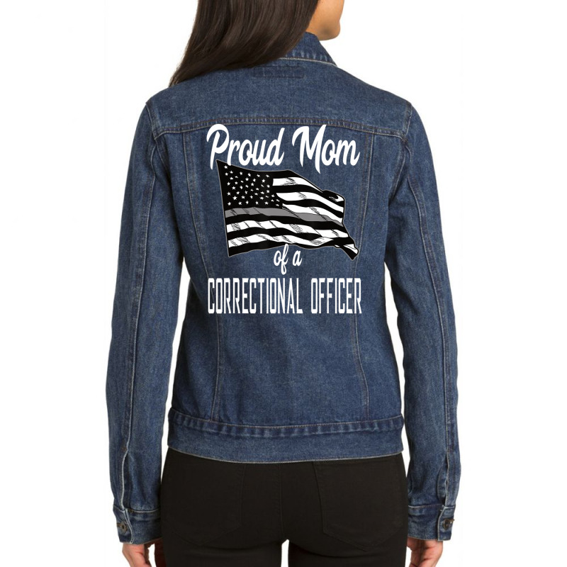 Correctional Officer Mom Quote Thin Silver Line Flag Mother Ladies Denim Jacket by cm-arts | Artistshot