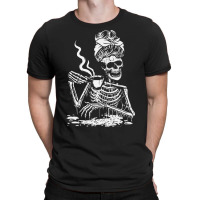 Skeleton Coffee Messy Bun   Front Design Premium T Shirt T-shirt | Artistshot