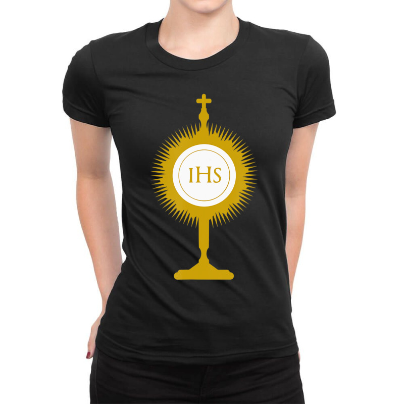 Catholic Blessed Sacrament In Monstrance Ladies Fitted T-Shirt by bummercaught | Artistshot