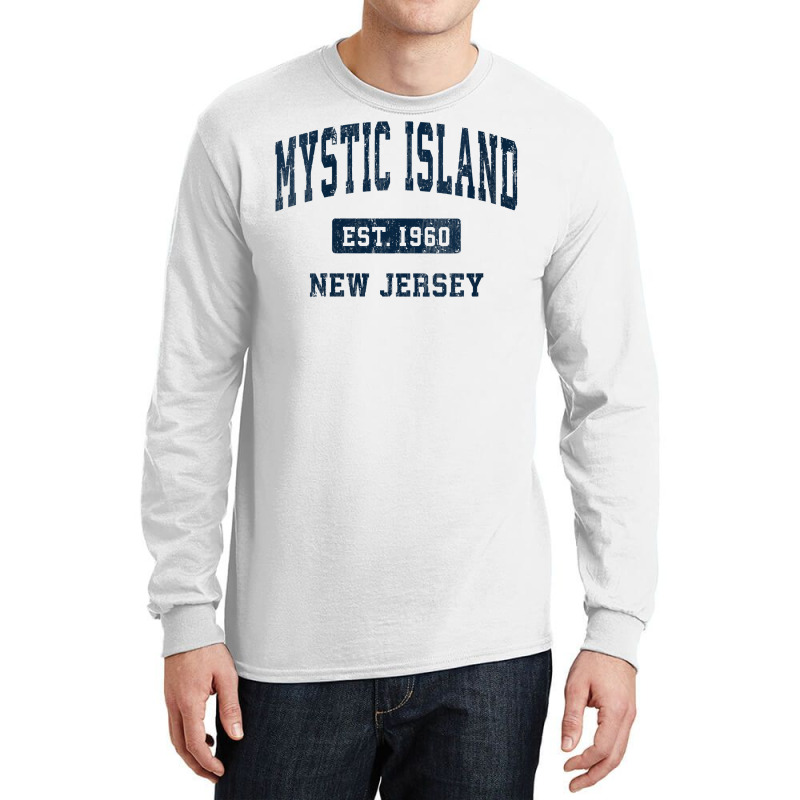 Womens Mystic Island New Jersey Nj Vintage Athletic Sports Design V Ne Long Sleeve Shirts by gocuzhejani | Artistshot