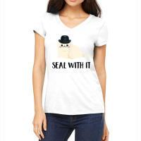 Cute White Sea Lion Seal With It Tee Women's V-neck T-shirt | Artistshot