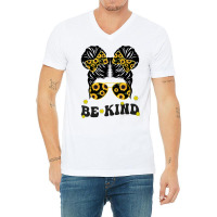 Be Kind Unity Day Anti Bullying Kids Cute Messy Bun Orange T Shirt V-neck Tee | Artistshot