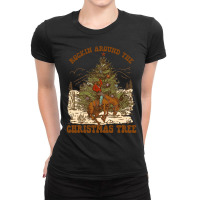 Funny Cowboy Horsing Rocking Around Christmas Tree Western Sweatshirt Ladies Fitted T-shirt | Artistshot