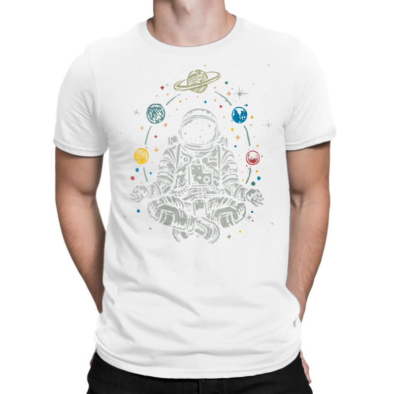 Womens Vintage Lotus Meditating Astronaut Zen Yoga Planets Universe V T-shirt | Artistshot