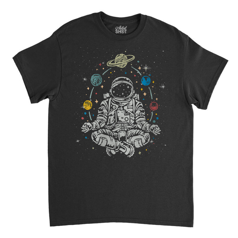 Womens Vintage Lotus Meditating Astronaut Zen Yoga Planets Universe V Classic T-shirt | Artistshot