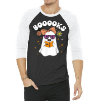 Booooks Ghost Read Library Books Halloween Teacher Shirt 3/4 Sleeve Shirt | Artistshot