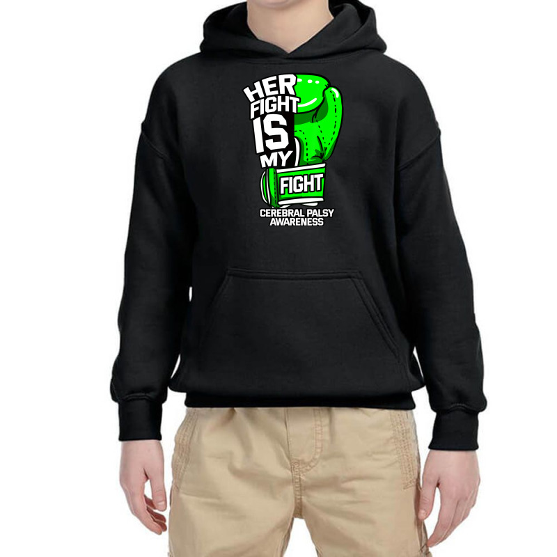 Her Fight Is My Fight Cerebral Palsy Awareness Green Ribbon Youth Hoodie by cm-arts | Artistshot