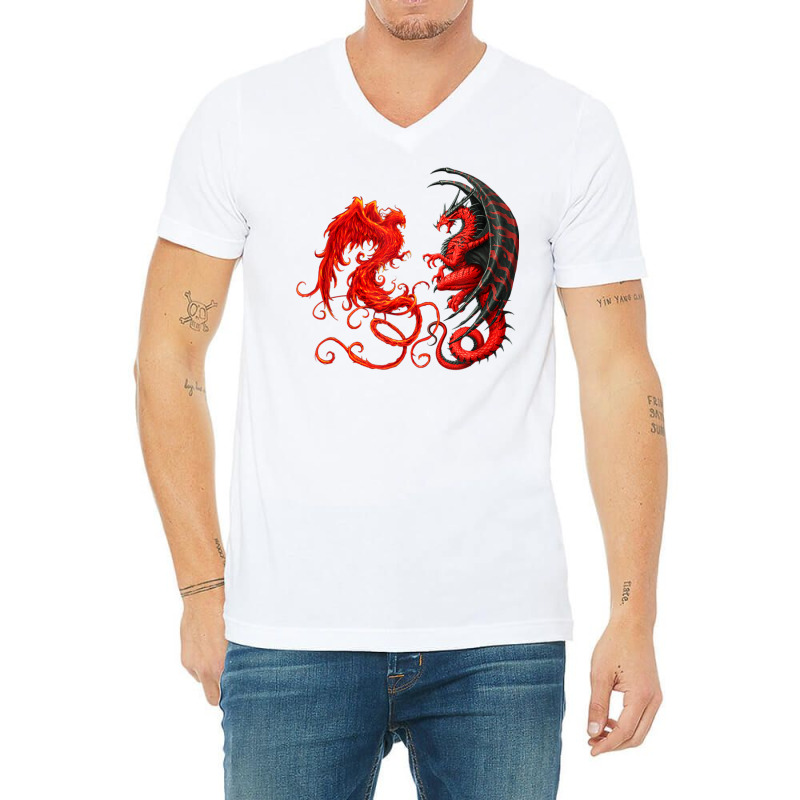 Rising Phoenix Fire And Dragon T Shirt V-Neck Tee by hin | Artistshot