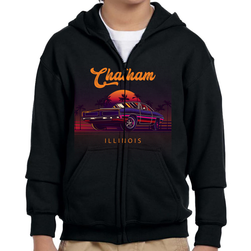 Chatham Illinois Retro Vintage 80s 90s Muscle Cars Retrowave Aesthetic Youth Zipper Hoodie by pancakespienova | Artistshot