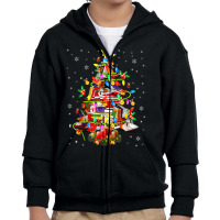 Xmas Tree Library Xmas Lights Tree Book Lover Librarian Youth Zipper Hoodie | Artistshot