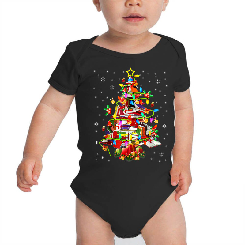 Xmas Tree Library Xmas Lights Tree Book Lover Librarian Baby Bodysuit by Color | Artistshot