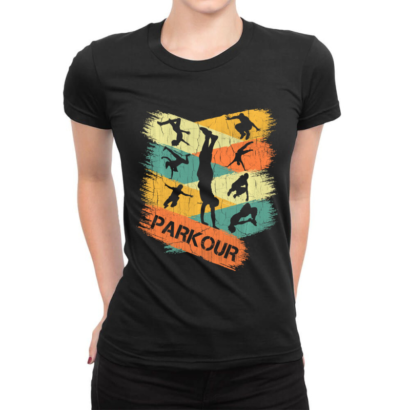 Retro Parkour For Boys Silhouette Vintage Free Running Ladies Fitted T-Shirt by degreesgunner | Artistshot