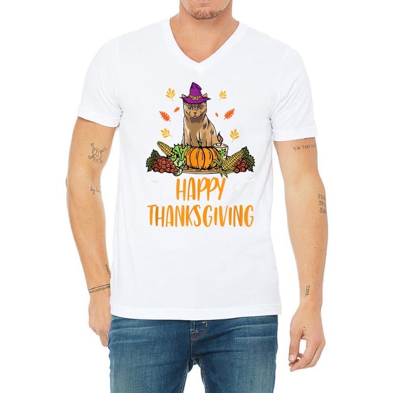 Happy Thanksgiving Cat Clothing Gift Funny Thanksgiving Day V-neck Tee | Artistshot