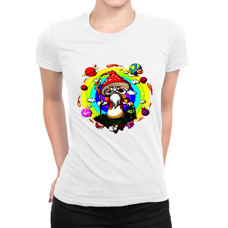 Hippie Magic Mushroom Buddha Ladies Fitted T-Shirt by cm-arts | Artistshot