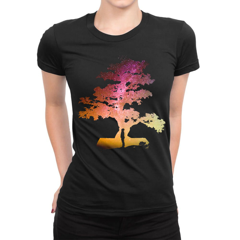 Bonsai Tree T  Shirt Bonsai Tree Milky Way Galaxy Design T  Shirt Ladies Fitted T-Shirt by sadyerippin | Artistshot