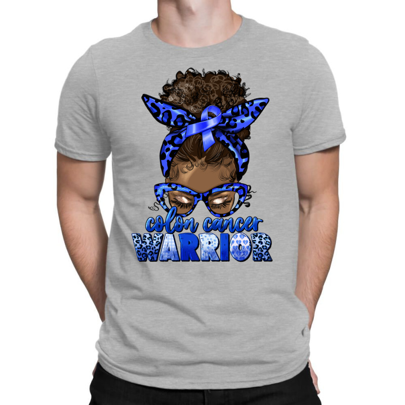 Colon Cancer Warrior Afro Messy Bun T-shirt | Artistshot