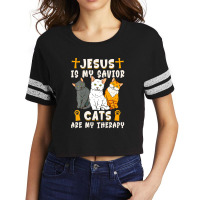 Jesus Is My Savior Cats Are My Therapy Scorecard Crop Tee | Artistshot