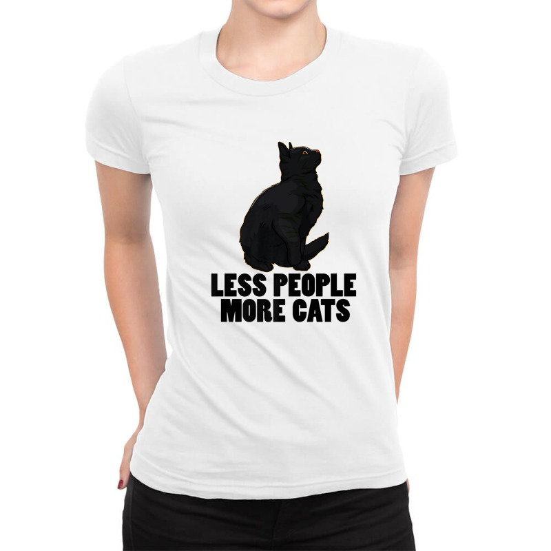 Less People More Black Cat Funny Pet Lover Men Dark Cat Ladies Fitted T-Shirt by arabianartyom | Artistshot