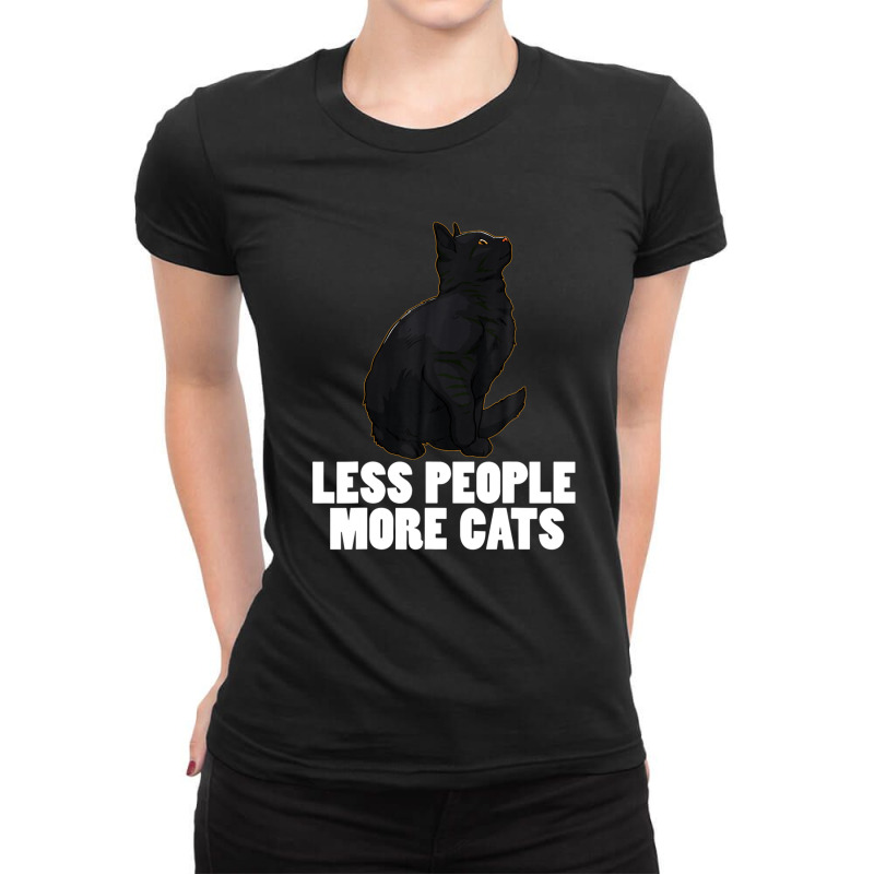 Less People More Black Cat Funny Pet Lover Men Dark Cat Ladies Fitted T-Shirt by arabianartyom | Artistshot