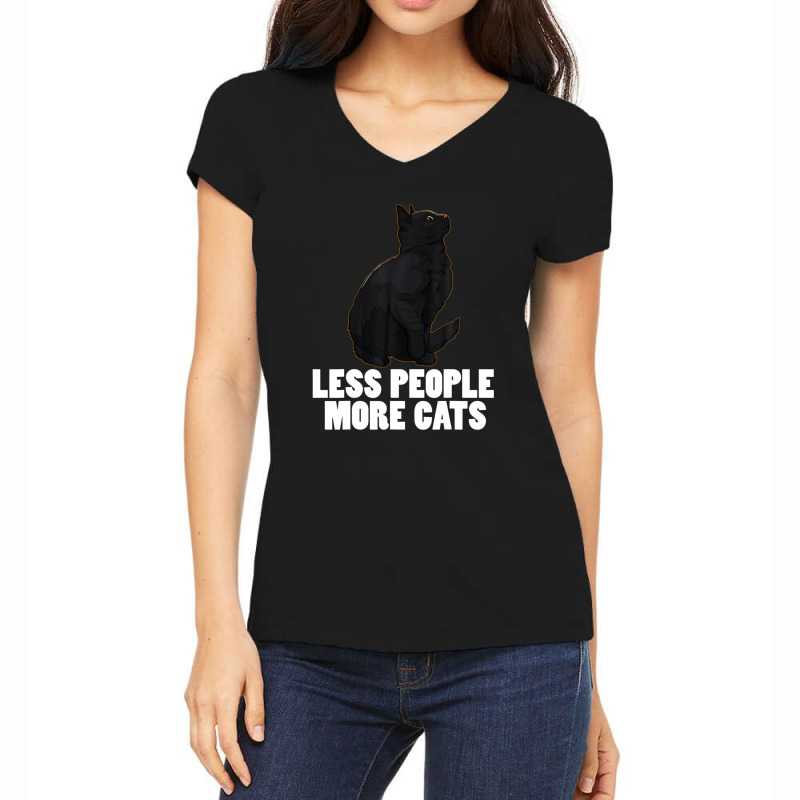 Less People More Black Cat Funny Pet Lover Men Dark Cat Women's V-Neck T-Shirt by arabianartyom | Artistshot