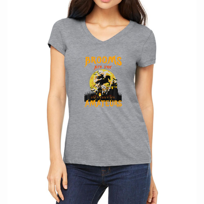 Funny Brooms Are For Amateurs Witch Riding Horse Halloween Women's V-Neck T-Shirt by RoopKerim1999 | Artistshot