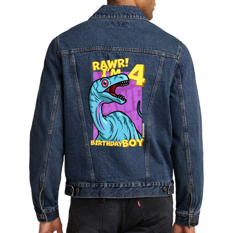 Rawr! I'm 4 Birthday Boys 4th Birthday Dino Noasaurus Men Denim Jacket | Artistshot