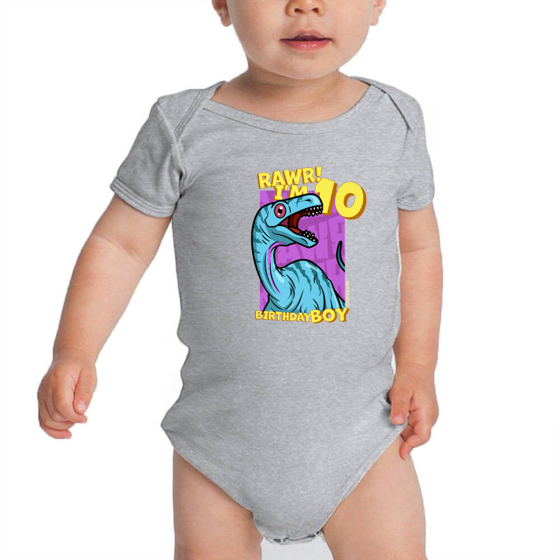 Rawr! I'm 10 Birthday Boys 10th Birthday Dino Noasaurus Baby Bodysuit | Artistshot