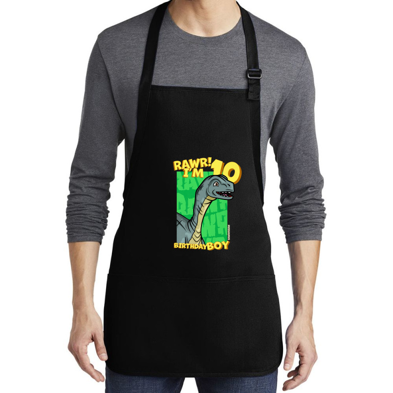 Rawr! I'm 10 Birthday Boys 10th Birthday Dino Mussaurus Medium-length Apron | Artistshot