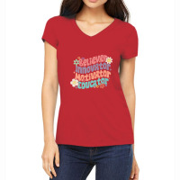 Groovy Retro Believer Motivator Innovator Educator Teachers Women's V-neck T-shirt | Artistshot