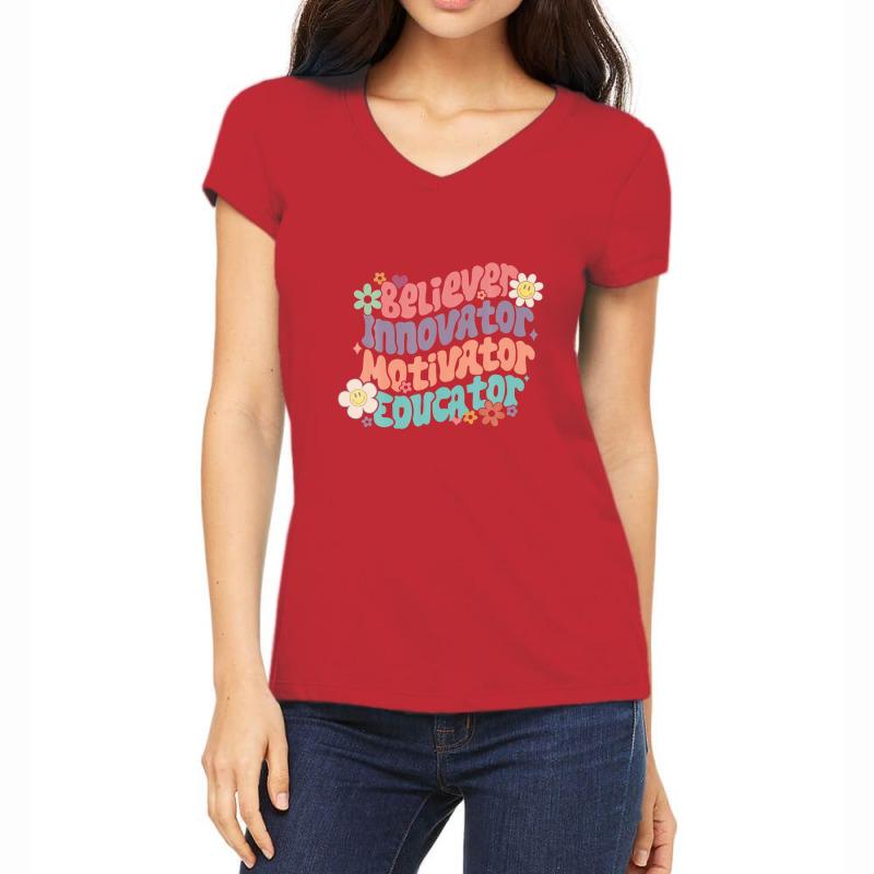 Groovy Retro Believer Motivator Innovator Educator Teachers Women's V-Neck T-Shirt by PecorelliMatalyn1992 | Artistshot