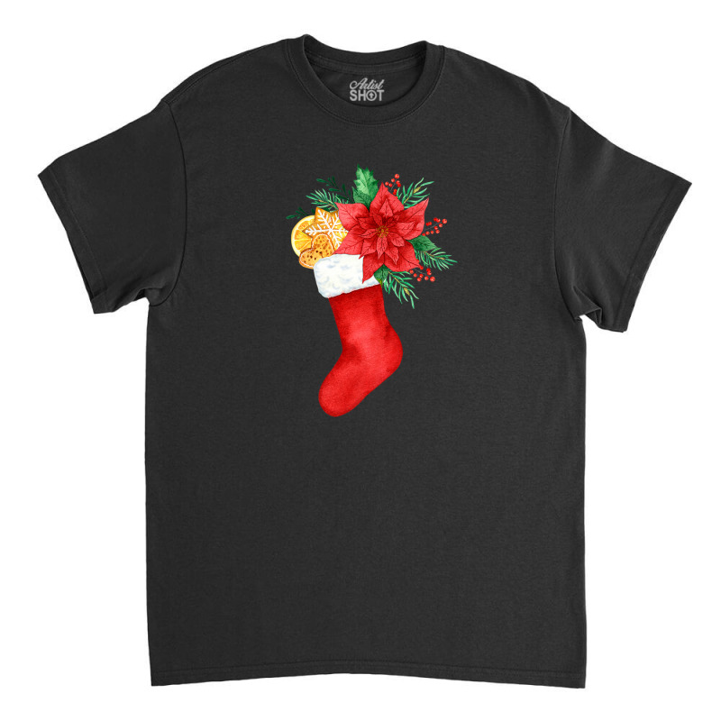 Watercolor Stocking Santa Christmas Tree Lights Xmas Teens Classic T-shirt by rosenbaummichaelann1997 | Artistshot