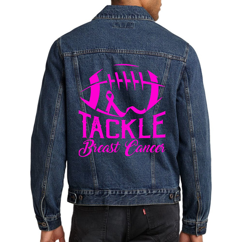 Tackle Awareness American Football Pink Ribbon Men Denim Jacket | Artistshot