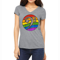 Bass Clef Headphones Notes Music Song Musician Rainbow T Shirt Women's V-neck T-shirt | Artistshot