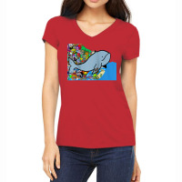 Blue Whale, Marine Sea Animal, Ocean Life, Surf, Art Work Raglan Baseb Women's V-neck T-shirt | Artistshot