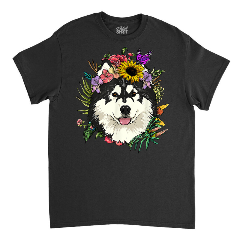 Floral Alaskan Malamute Dog Botanical Plant Flower Dog Lover T Shirt Classic T-shirt | Artistshot