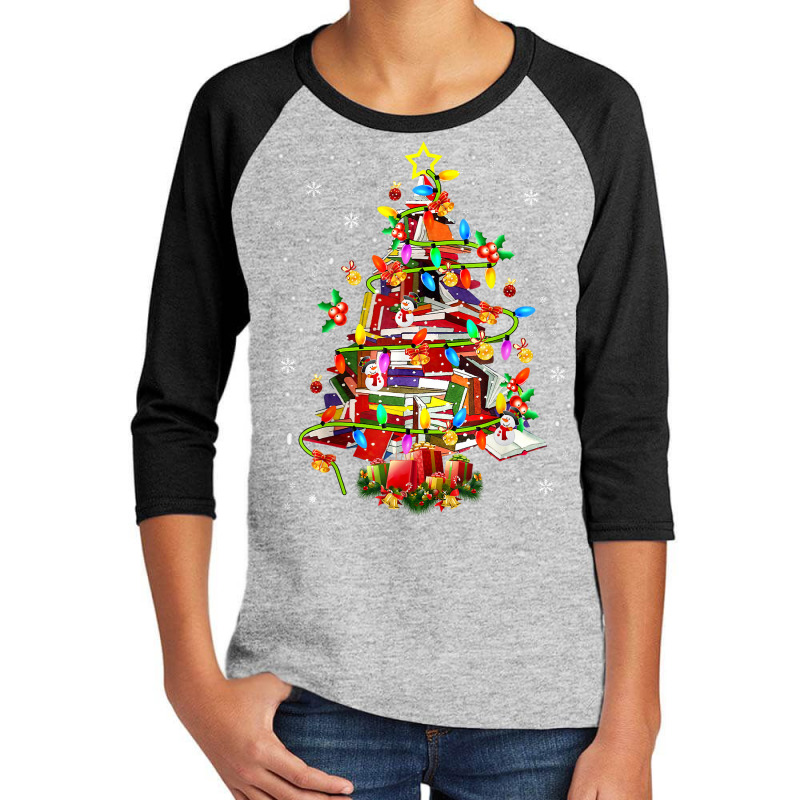 Xmas Tree Library Xmas Lights Tree Book Lover Librarian T Shirt Youth 3/4 Sleeve by cm-arts | Artistshot