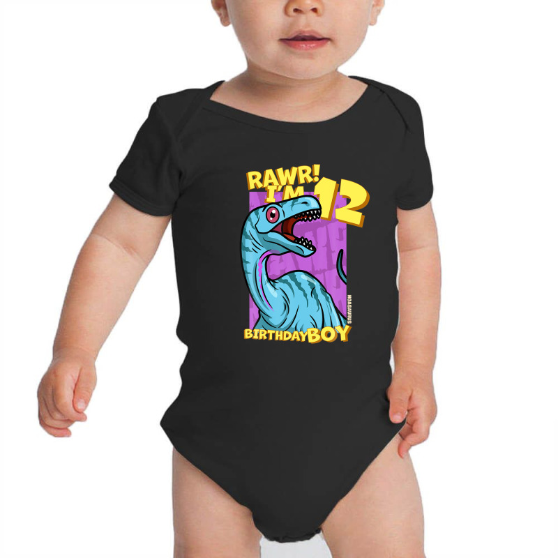 Rawr! I'm 12 Birthday Boys 12th Birthday Dino Noasaurus Baby Bodysuit | Artistshot