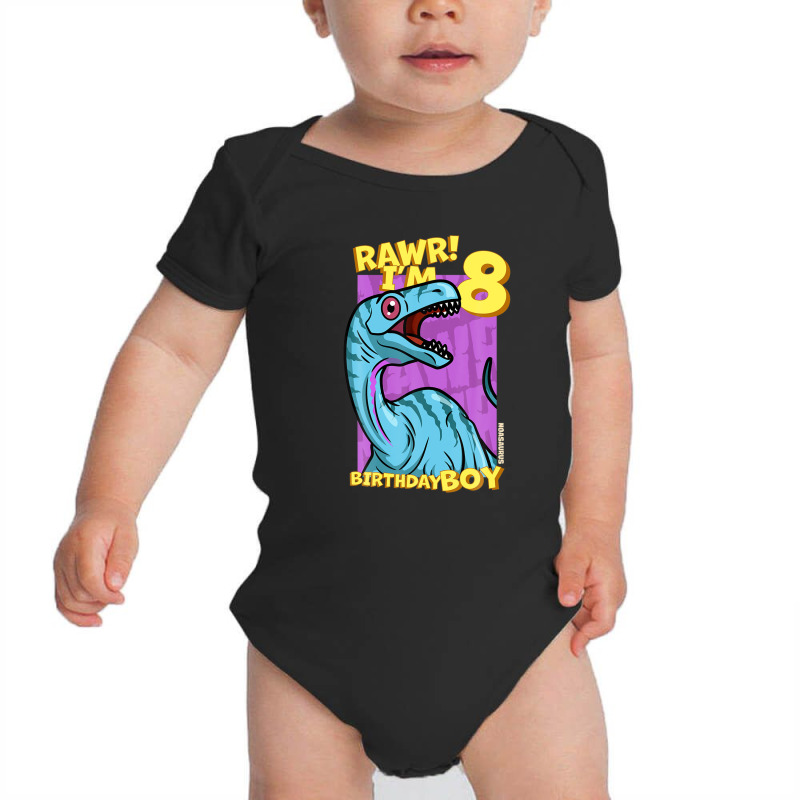 Rawr! I'm 8 Birthday Boys 8th Birthday Dino Noasaurus Baby Bodysuit | Artistshot