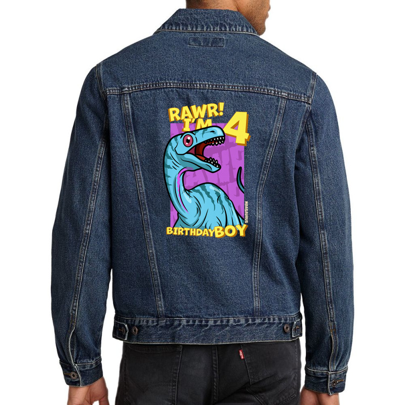 Rawr! I'm 4 Birthday Boys 4th Birthday Dino Noasaurus Men Denim Jacket | Artistshot