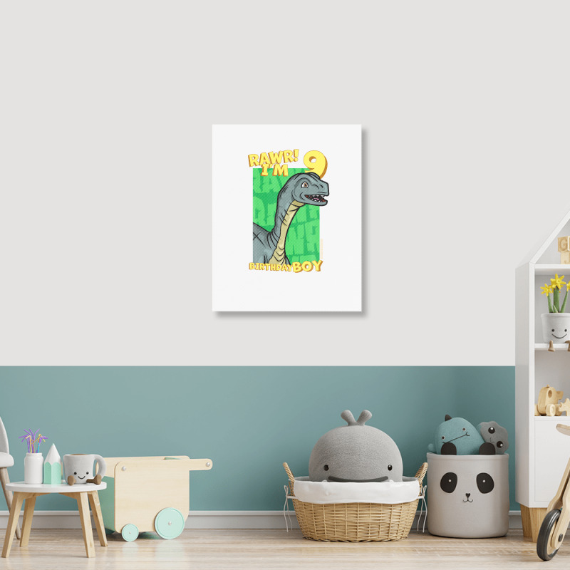 Rawr! I'm 9 Birthday Boys 9th Birthday Dino Mussaurus Portrait Canvas Print | Artistshot