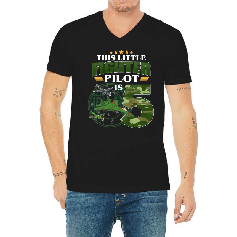 Kids 5th Birthday This Fighter Pilot Is 5 Soldier Camo Style Boys T Sh V-neck Tee | Artistshot