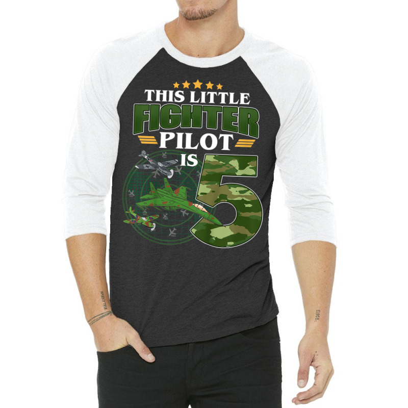 Kids 5th Birthday This Fighter Pilot Is 5 Soldier Camo Style Boys T Sh 3/4 Sleeve Shirt | Artistshot