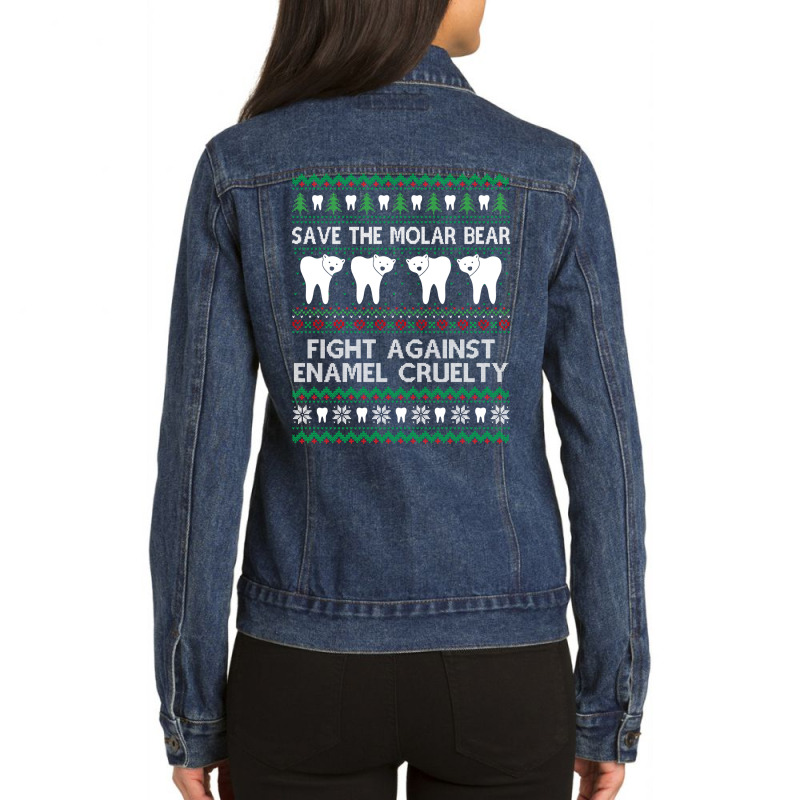 Funny Dentist Christmas Molar Bear Shirt Dentistry Gifts Ladies Denim Jacket by cm-arts | Artistshot