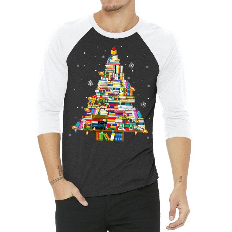 Christmas Library Tree Lights For Librarian And Book Lover Long Sleeve 3/4 Sleeve Shirt by cm-arts | Artistshot